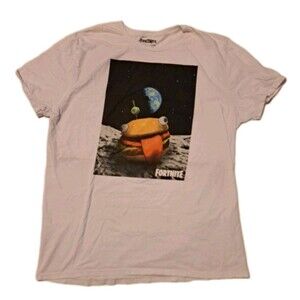 Fortnite Beef Boss “Burger on the Moon” Men’s XL White T-Shirt 100% Cotton Tee